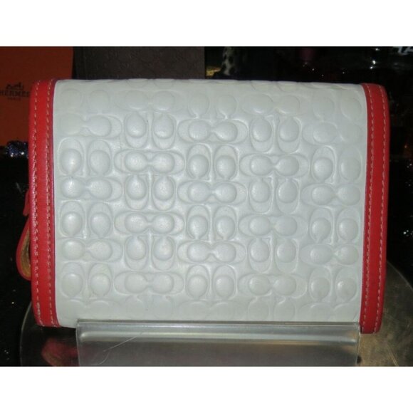 Coach 2004 Circa Embossed Logo White Patent Leather Bifold Wallet w/ Orange Trim - Picture 2 of 10